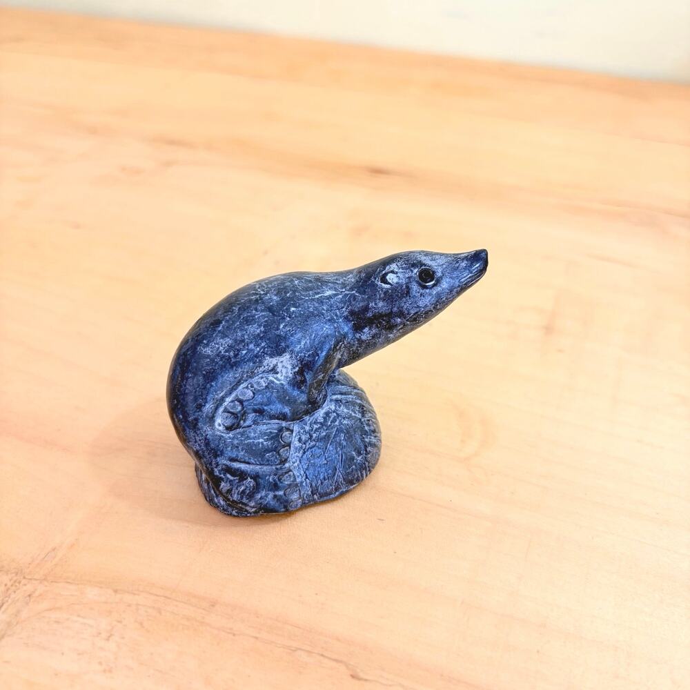 Vtg 80s Carved WOLF ORIG Seal Figurine Sculpture Inuit Art Style Rock Stone